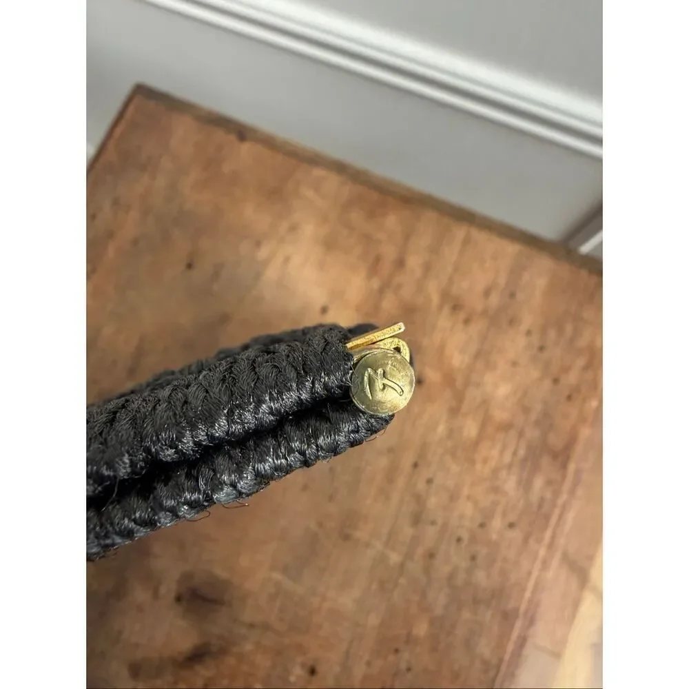 Vintage Black Macrame Clutch Gold Ring 8” x 6”